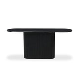 Italian-inspired for effortless sophistication. A black marble base is scalloped for a linear look with heavy texture, finished with a pill-shaped top for extra entryway styling atop this console table.As lovers of organic modern aesthetics at Amethyst, we love the designer inspired Oranda Console Table - Black Marble. Amethyst Home provides interior design, new home construction design consulting, vintage area rugs, and lighting in the Dallas metro area.