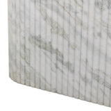 Italian-inspired for effortless sophistication. A swirling marble base is scalloped for a linear look with heavy texture, finished with a pill-shaped top for extra entryway styling atop this console table. Amethyst Home provides interior design, new home construction design consulting, vintage area rugs, and lighting in the Laguna Beach metro area.