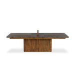 Outdoor-friendly and made for play, this ping pong table is clad in slatted teak and paired with a warm, tonal rust aluminum metal top with lots of visual movement. The teak net is removable, easily turning game time into dinner time. Includes four wooden paddles. Cover or store indoors during inclement weather and when not in use. Amethyst Home provides interior design, new home construction design consulting, vintage area rugs, and lighting in the Newport Beach metro area.