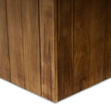 Outdoor-friendly and made for play, this ping pong table is clad in slatted teak and paired with a warm, tonal rust aluminum metal top with lots of visual movement. The teak net is removable, easily turning game time into dinner time. Includes four wooden paddles. Cover or store indoors during inclement weather and when not in use. Amethyst Home provides interior design, new home construction design consulting, vintage area rugs, and lighting in the Park City metro area.