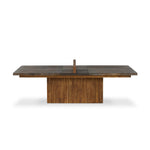 Outdoor-friendly and made for play, this ping pong table is clad in slatted teak and paired with a warm, tonal rust aluminum metal top with lots of visual movement. The teak net is removable, easily turning game time into dinner time. Includes four wooden paddles. Cover or store indoors during inclement weather and when not in use. Amethyst Home provides interior design, new home construction design consulting, vintage area rugs, and lighting in the San Diego metro area.