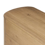 Light, worn oak forms a pedestal base, bringing gentle curves to a classic dresser shape. Six drawers bring spacious storage to the bedroom Amethyst Home provides interior design, new home construction design consulting, vintage area rugs, and lighting in the Laguna Beach metro area.