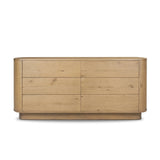 Light, worn oak forms a pedestal base, bringing gentle curves to a classic dresser shape. Six drawers bring spacious storage to the bedroom Amethyst Home provides interior design, new home construction design consulting, vintage area rugs, and lighting in the Monterey metro area.