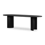 Featuring Paden Aged Black Acacia Dining Table by Four Hands at Amethyst Home. A study in shape. Solid black acacia forms crescent legs and a sprawling oval-shaped tabletop, bringing organic presence to the dining room. Seats 8–10 people.Overall Dimensions: 94.00"w x 42.00"d x 30.00"hWeight : 139.33 lbsMaterials : Thin Acacia Veneer, Solid Acacia. Amethyst Home provides interior design, new home construction design consulting, vintage area rugs, and lighting in the Newport Beach metro area.