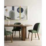 A study in shape. Brown acacia forms crescent-shaped legs and a sprawling oval tabletop, bringing big, organic presence to the dining room.As lovers of modern aesthetics at Amethyst, we love the optimistic inspired Paden Dining Table - Seasoned Brown Acacia. Amethyst Home provides interior design, new home construction design consulting, vintage area rugs, and lighting in the Boston metro area.