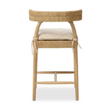 Mixed materials modernize this textural stool inspired by classic wishbone design. Natural sugar palm is cross-woven to create a seat and slim barrel back, all framed by smoked sungkai, with a cushion completing the look.As enthusiasts of wabi sabi materials at Amethyst, we love the nature inspired Pampa Counter Stool - Broadway Dune. Amethyst Home provides interior design, new home construction design consulting, vintage area rugs, and lighting in the Kansas City metro area.