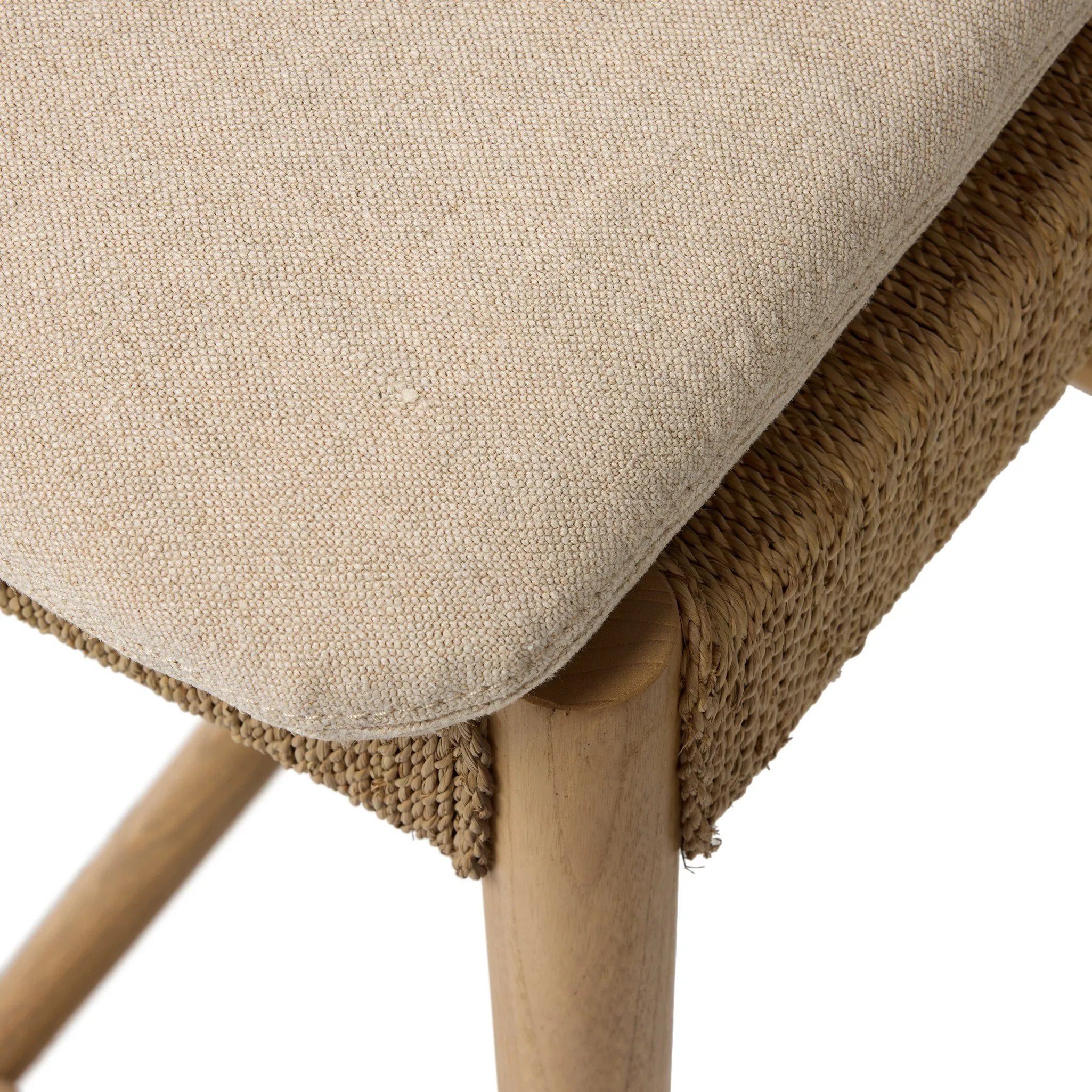 Mixed materials modernize this textural stool inspired by classic wishbone design. Natural sugar palm is cross-woven to create a seat and slim barrel back, all framed by smoked sungkai, with a cushion completing the look.As enthusiasts of wabi sabi materials at Amethyst, we love the nature inspired Pampa Counter Stool - Broadway Dune. Amethyst Home provides interior design, new home construction design consulting, vintage area rugs, and lighting in the Monterey metro area.