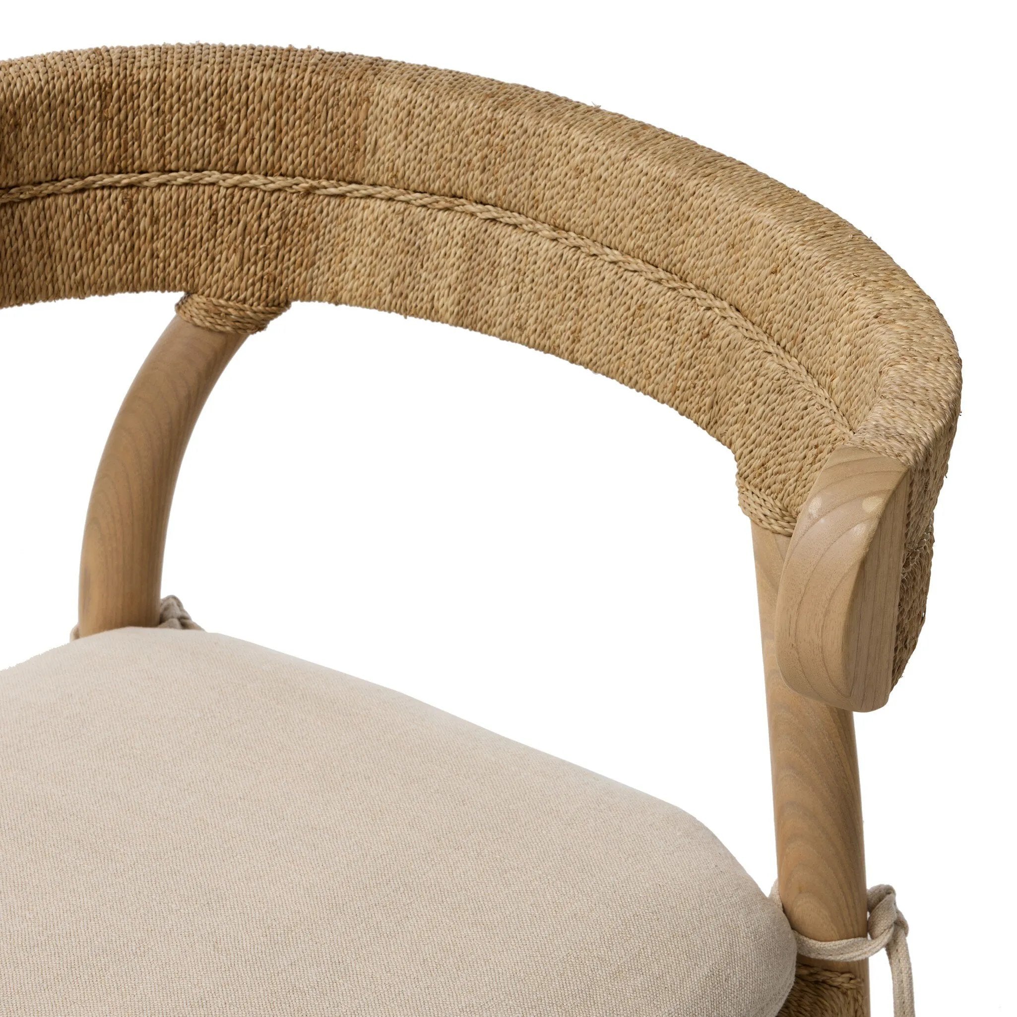 Mixed materials modernize this textural stool inspired by classic wishbone design. Natural sugar palm is cross-woven to create a seat and slim barrel back, all framed by smoked sungkai, with a cushion completing the look.As enthusiasts of wabi sabi materials at Amethyst, we love the nature inspired Pampa Counter Stool - Broadway Dune. Amethyst Home provides interior design, new home construction design consulting, vintage area rugs, and lighting in the Park City metro area.