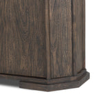 Mixed materials refresh the traditional sideboard, pairing a thick, wide base of dark brown acacia with brown marble rich with natural veining. Cylindrical details and a step base elevates the look. A spacious interior awaits storage of favorite serveware, table linens and more. Amethyst Home provides interior design, new home construction design consulting, vintage area rugs, and lighting in the Newport Beach metro area.