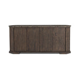 Mixed materials refresh the traditional sideboard, pairing a thick, wide base of dark brown acacia with brown marble rich with natural veining. Cylindrical details and a step base elevates the look. A spacious interior awaits storage of favorite serveware, table linens and more. Amethyst Home provides interior design, new home construction design consulting, vintage area rugs, and lighting in the Salt Lake City metro area.
