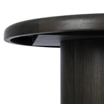 Make space for more guests with a rounded extension table of smoked black mindi, with beautiful visible graining. Inside the tabletop, a hidden mechanism allows for expansion from 48" to 68".As fans of organic modern design at Amethyst, we love the designer inspired Pemble Extension Dining Table - Smoked Black Mindi Veneer. Amethyst Home provides interior design, new home construction design consulting, vintage area rugs, and lighting in the San Diego metro area.
