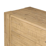 Beauty in simplicity. A clean, spacious six-drawer dresser of blonde-finished pine can be styled into a wide range of styles thanks to its neutral versatility Amethyst Home provides interior design, new home construction design consulting, vintage area rugs, and lighting in the Kansas City metro area.