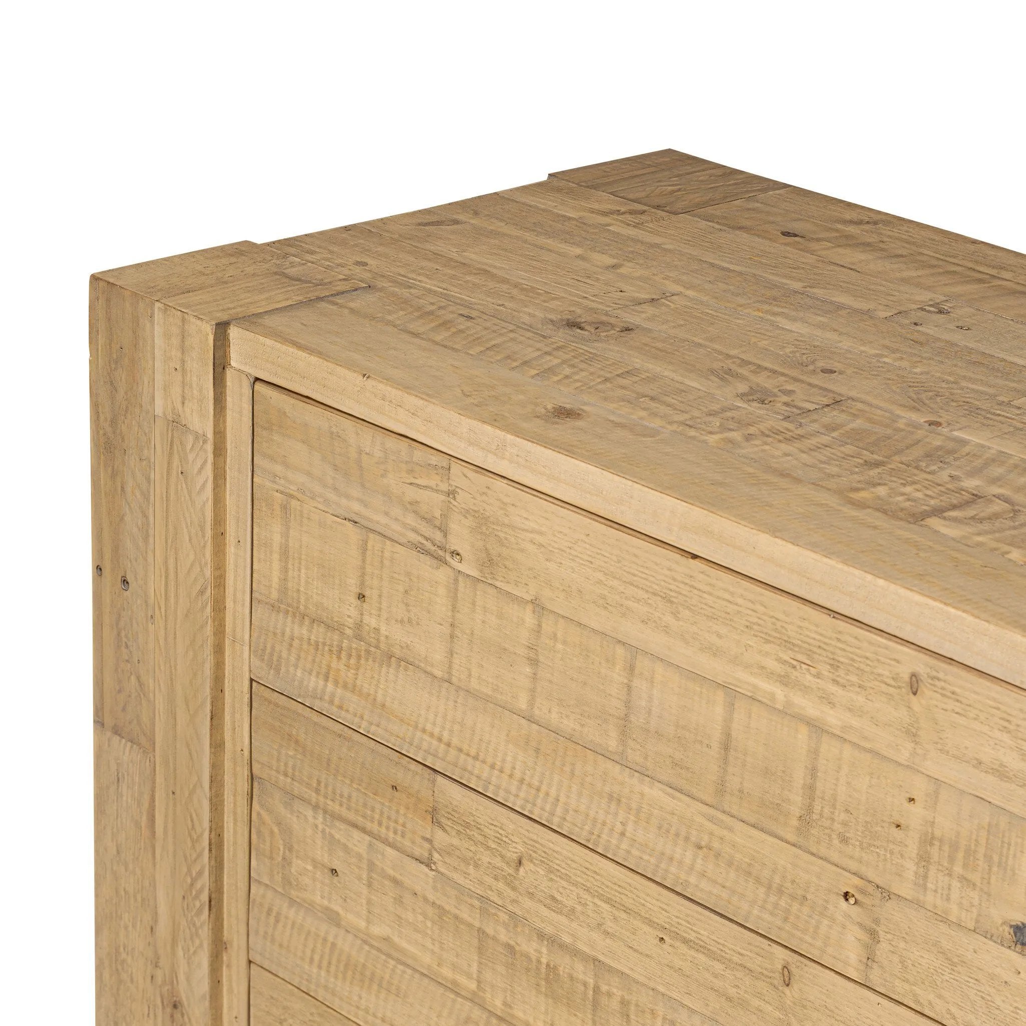 Beauty in simplicity. A clean, spacious six-drawer dresser of blonde-finished pine can be styled into a wide range of styles thanks to its neutral versatility Amethyst Home provides interior design, new home construction design consulting, vintage area rugs, and lighting in the Kansas City metro area.