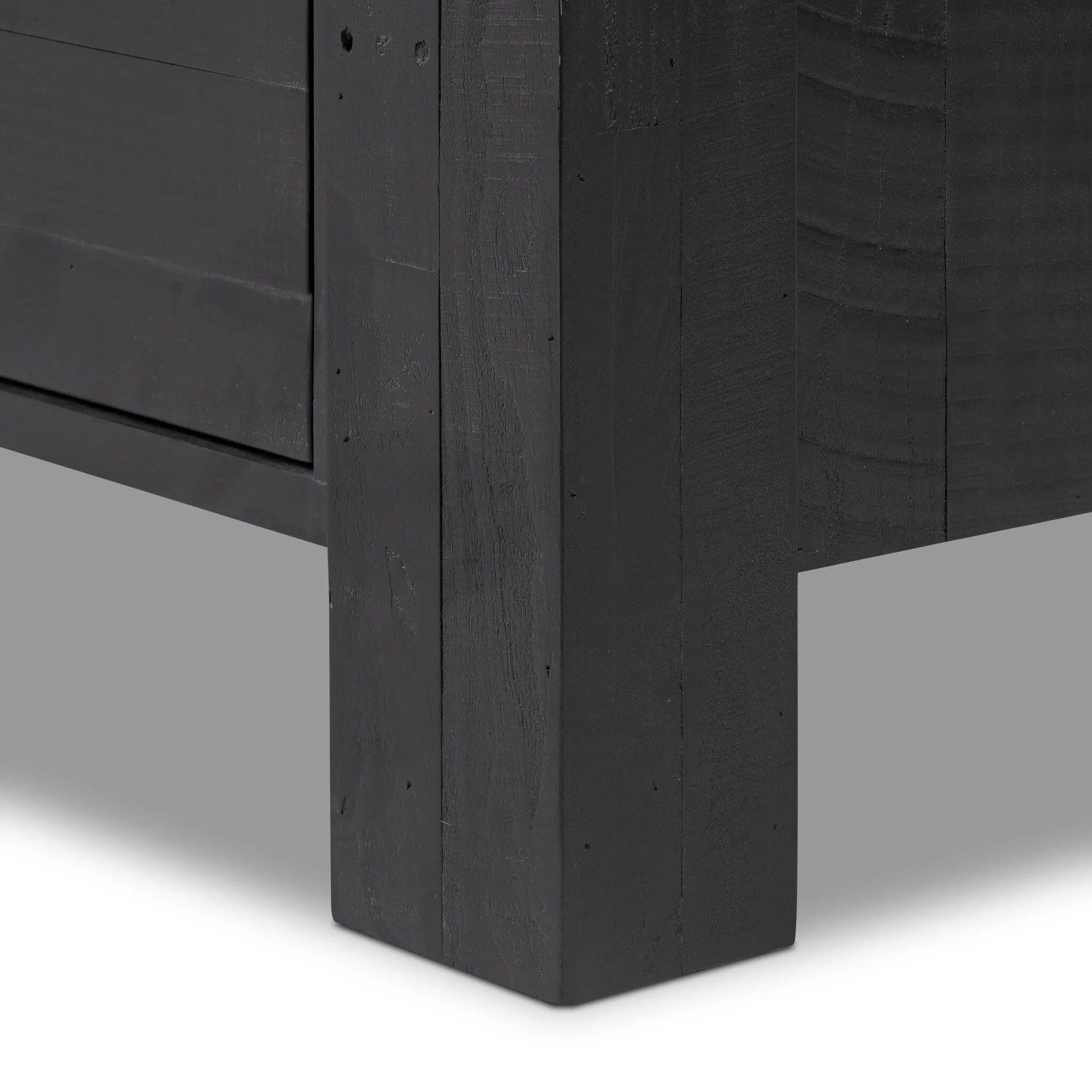 Beauty in simplicity. A clean cube of aged black-finished pine can be styled into a wide range of styles and spaces Amethyst Home provides interior design, new home construction design consulting, vintage area rugs, and lighting in the Alpharetta metro area.