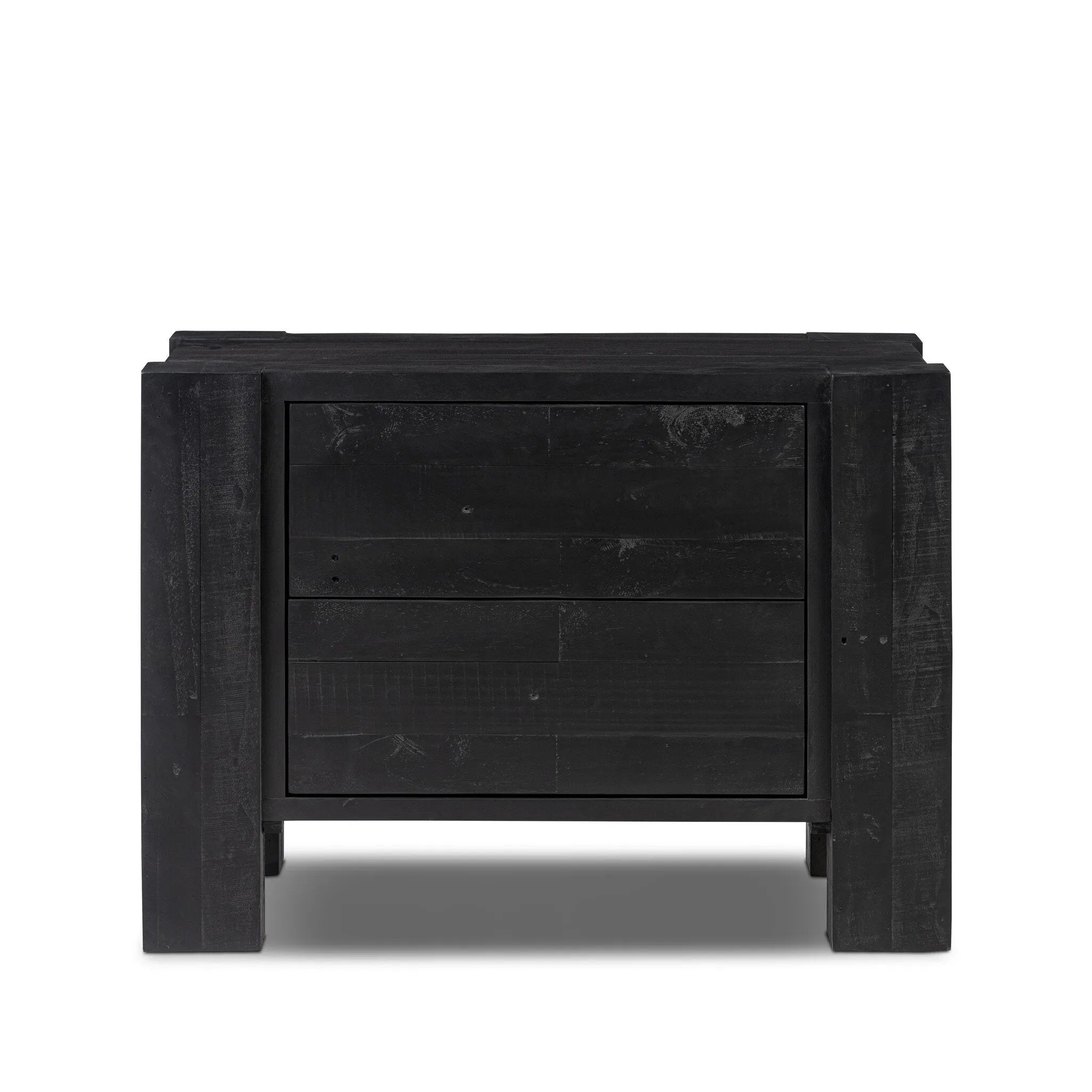 Beauty in simplicity. A clean cube of aged black-finished pine can be styled into a wide range of styles and spaces Amethyst Home provides interior design, new home construction design consulting, vintage area rugs, and lighting in the Portland metro area.