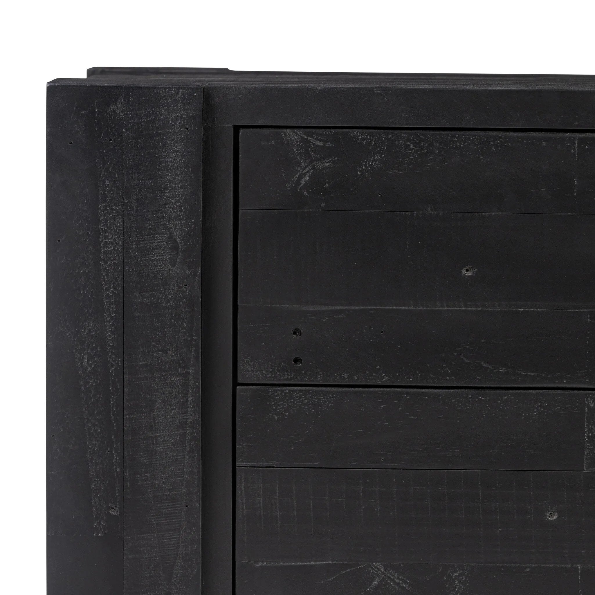 Beauty in simplicity. A clean cube of aged black-finished pine can be styled into a wide range of styles and spaces Amethyst Home provides interior design, new home construction design consulting, vintage area rugs, and lighting in the San Diego metro area.