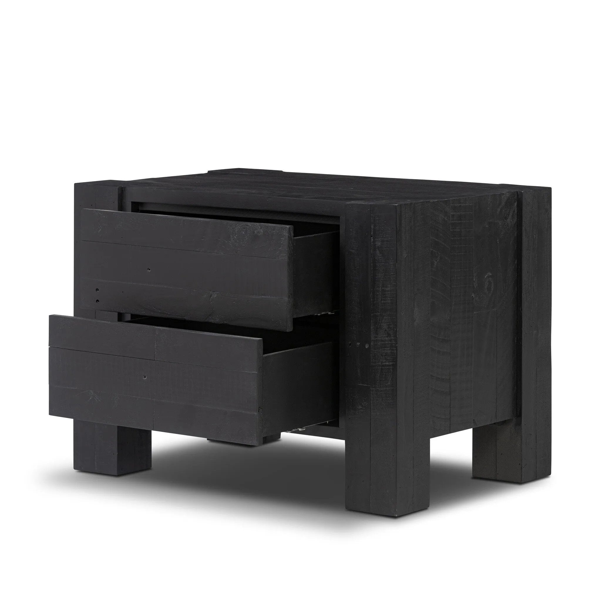 Beauty in simplicity. A clean cube of aged black-finished pine can be styled into a wide range of styles and spaces Amethyst Home provides interior design, new home construction design consulting, vintage area rugs, and lighting in the Winter Garden metro area.