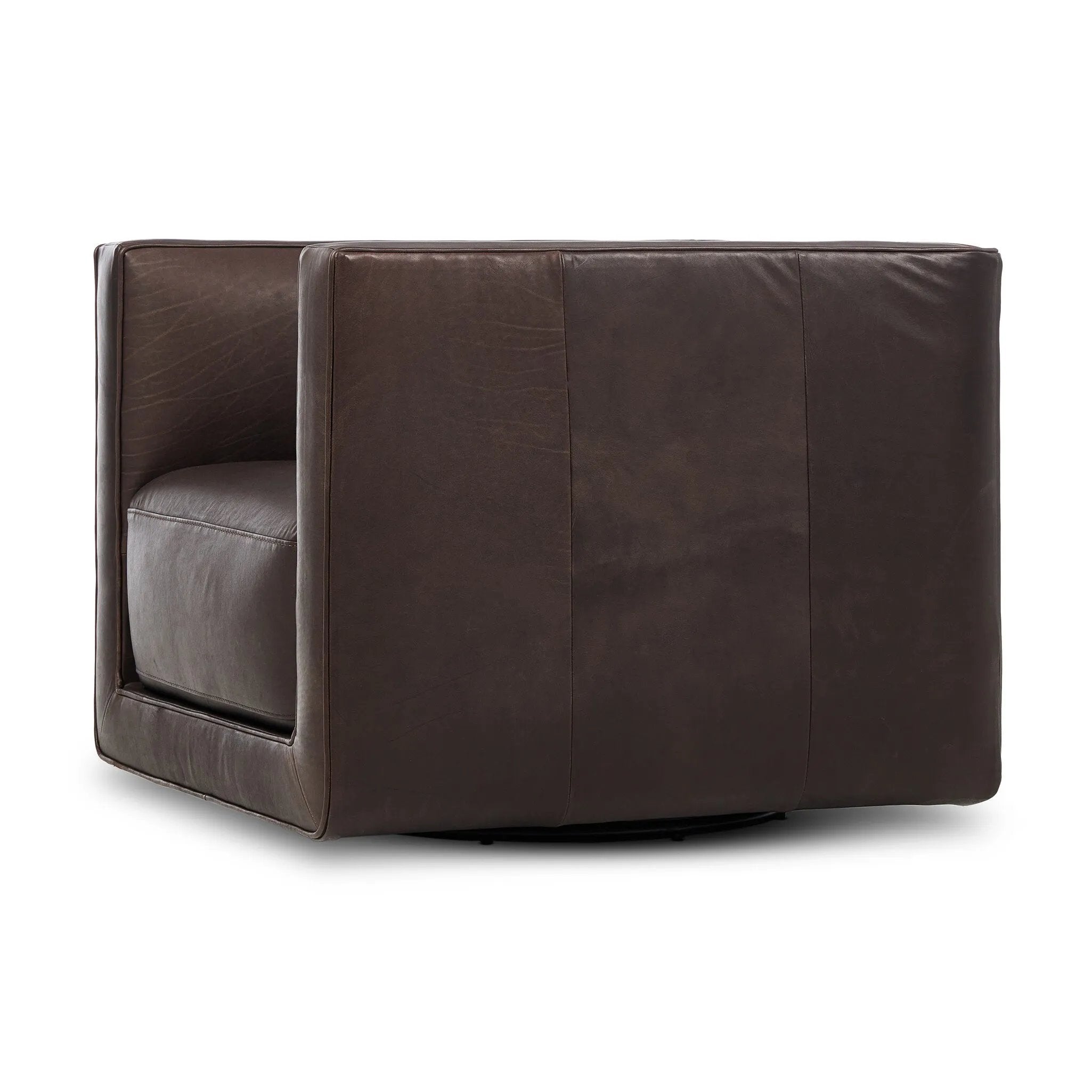 Featuring Phillip Heirloom Cigar Swivel Chair by Four Hands at Amethyst Home. Experience ultimate comfort and versatility with our Phillip Heirloom Cigar Swivel Chair. With its smooth swivel mechanism, you can easily pivot to your desired position. 
Overall Dimensions: 36.0" L x 33.5 " W x 28.0" H
Materials: Top Grain Leather, Pine Plywood, Solid PineWeight. Amethyst Home provides interior design, new home construction design consulting, vintage area rugs, and lighting in the Calabasas metro area.