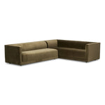 Featuring Phillip Left Arm Facing 2-Piece Sectional by Four Hands at Amethyst Home. A clean, angular sectional in an eye-catching color. Upholstered in an olive cotton blend, with blind stitching along the seat and back cushions. The slight pronounced seat cushion creates an illusion of being loose, but is actually a fixed cushion with expert tailoring. . Amethyst Home provides interior design, new home construction design consulting, vintage area rugs, and lighting in the Laguna Beach metro area.