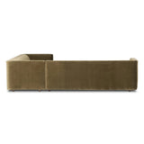 Featuring Phillip Left Arm Facing 2-Piece Sectional by Four Hands at Amethyst Home. A clean, angular sectional in an eye-catching color. Upholstered in an olive cotton blend, with blind stitching along the seat and back cushions. The slight pronounced seat cushion creates an illusion of being loose, but is actually a fixed cushion with expert tailoring. A pip. Amethyst Home provides interior design, new home construction design consulting, vintage area rugs, and lighting in the Seattle metro area.