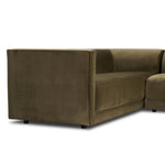 Featuring Phillip Right Arm Facing 2-Piece Sectional by Four Hands at Amethyst Home. A clean, angular sectional in an eye-catching color. Upholstered in an olive cotton blend, with blind stitching along the seat and back cushions. The slight pronounced seat cushion creates an illusion of being loose, but is actually a fixed cushion with expert tailoring. A . Amethyst Home provides interior design, new home construction design consulting, vintage area rugs, and lighting in the San Diego metro area.