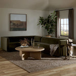 Featuring Phillip Right Arm Facing 2-Piece Sectional by Four Hands at Amethyst Home. A clean, angular sectional in an eye-catching color. Upholstered in an olive cotton blend, with blind stitching along the seat and back cushions. The slight pronounced seat cushion creates an illusion of being loose, but is actually a fixed cushion with expert tailoring. A pipi. Amethyst Home provides interior design, new home construction design consulting, vintage area rugs, and lighting in the Tampa metro area.