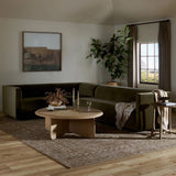 Featuring Phillip Right Arm Facing 2-Piece Sectional by Four Hands at Amethyst Home. A clean, angular sectional in an eye-catching color. Upholstered in an olive cotton blend, with blind stitching along the seat and back cushions. The slight pronounced seat cushion creates an illusion of being loose, but is actually a fixed cushion with expert tailoring. A pipi. Amethyst Home provides interior design, new home construction design consulting, vintage area rugs, and lighting in the Tampa metro area.