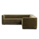 Featuring Phillip Right Arm Facing 2-Piece Sectional by Four Hands at Amethyst Home. A clean, angular sectional in an eye-catching color. Upholstered in an olive cotton blend, with blind stitching along the seat and back cushions. The slight pronounced seat cushion creates an illusion of being loose, but is actually a fixed cushion with expert tailoring. A. Amethyst Home provides interior design, new home construction design consulting, vintage area rugs, and lighting in the Washington metro area.