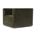 Featuring Phillip Surrey Olive Swivel Chair by Four Hands at Amethyst Home. Style meets substance in this olive cotton-blend swivel chair. Blind stitching along the seat and back cushions create a polished complement to the heritage frame. The slight pronounced seat cushion creates an illusion of being loose, but is actually a fixed cushion with expert tai. Amethyst Home provides interior design, new home construction design consulting, vintage area rugs, and lighting in the Des Moines metro area.