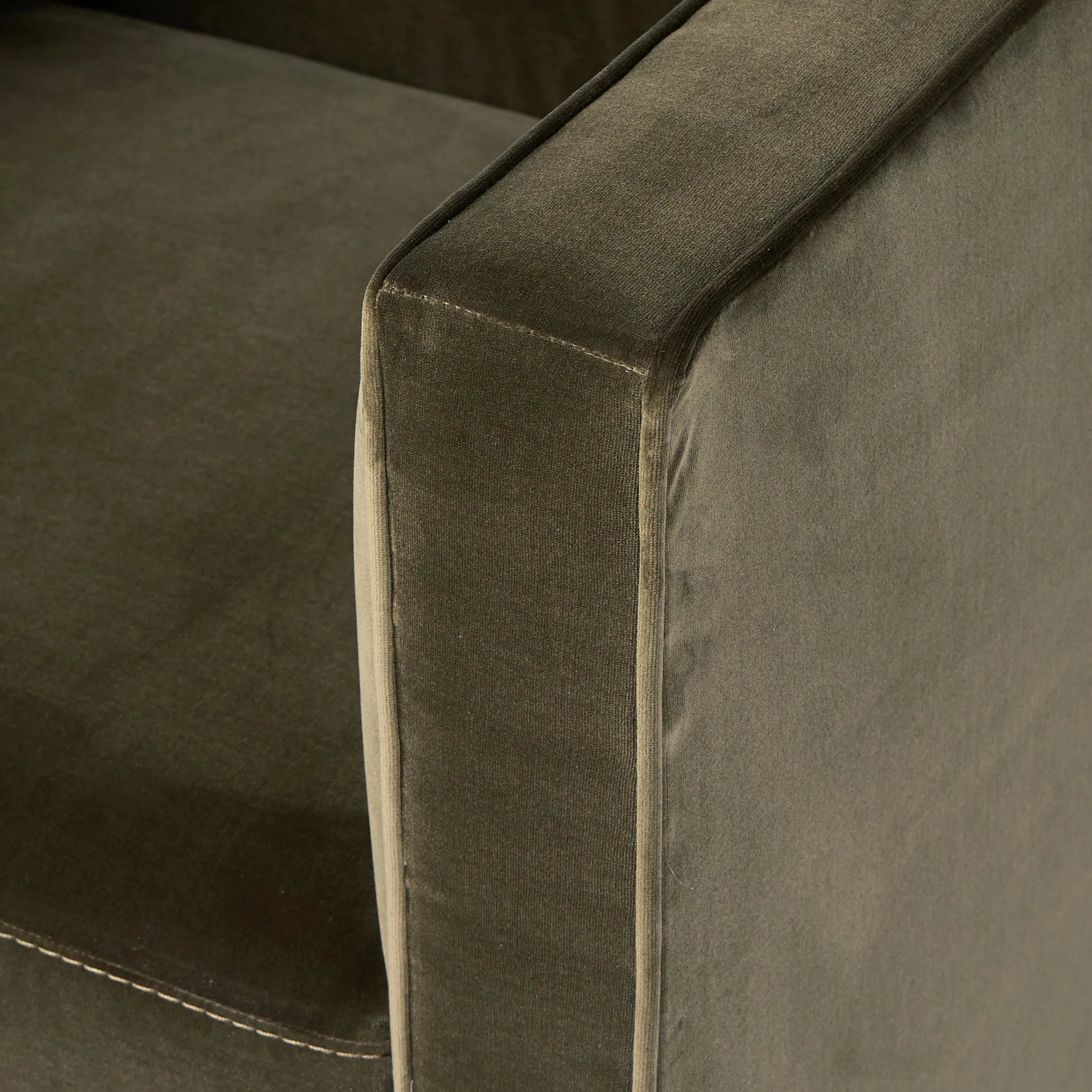 Featuring Phillip Surrey Olive Swivel Chair by Four Hands at Amethyst Home. Style meets substance in this olive cotton-blend swivel chair. Blind stitching along the seat and back cushions create a polished complement to the heritage frame. The slight pronounced seat cushion creates an illusion of being loose, but is actually a fixed cushion with expert ta. Amethyst Home provides interior design, new home construction design consulting, vintage area rugs, and lighting in the Kansas City metro area.