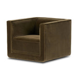 Featuring Phillip Surrey Olive Swivel Chair by Four Hands at Amethyst Home. Style meets substance in this olive cotton-blend swivel chair. Blind stitching along the seat and back cushions create a polished complement to the heritage frame. The slight pronounced seat cushion creates an illusion of being loose, but is actually a fixed cushion with expert t. Amethyst Home provides interior design, new home construction design consulting, vintage area rugs, and lighting in the Laguna Beach metro area.