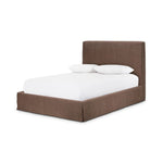 This versatile campaign-inspired piece suits any bedroom. A simple square frame shows off tailored modern upholstery of a brown flax/linen fabric, complemented by leather button closure details.As fans of clean style at Amethyst, we love the optimistic inspired Phoebe Bed. Amethyst Home provides interior design, new home construction design consulting, vintage area rugs, and lighting in the Nashville metro area.