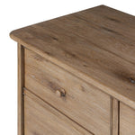 A classic chest stores in everlasting style. Crafted with heavy weathered oak with natural cracks and graining, the front has beading around the drawers for an heirloom appeal. It's finished in a tonal brown, with turned wood hardware Amethyst Home provides interior design, new home construction design consulting, vintage area rugs, and lighting in the Calabasas metro area.
