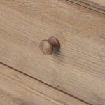 A classic chest stores in everlasting style. Crafted with heavy weathered oak with natural cracks and graining, the front has beading around the drawers for an heirloom appeal. It's finished in a tonal brown, with turned wood hardware Amethyst Home provides interior design, new home construction design consulting, vintage area rugs, and lighting in the Laguna Beach metro area.