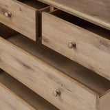 A classic chest stores in everlasting style. Crafted with heavy weathered oak with natural cracks and graining, the front has beading around the drawers for an heirloom appeal. It's finished in a tonal brown, with turned wood hardware Amethyst Home provides interior design, new home construction design consulting, vintage area rugs, and lighting in the Portland metro area.