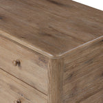 A classic chest stores in everlasting style. Crafted with heavy weathered oak with natural cracks and graining, the front has beading around the drawers for an heirloom appeal. It's finished in a tonal brown, with turned wood hardware Amethyst Home provides interior design, new home construction design consulting, vintage area rugs, and lighting in the Washington metro area.