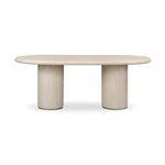 A simple double pedestal silhouette designed to let the material shine. This outdoor dining table features textured sand concrete meant to resemble the variance of natural stone, with a marbled look that's unique to each piece. Cover or store indoors during inclement weather and when not in use Amethyst Home provides interior design, new home construction design consulting, vintage area rugs, and lighting in the Alpharetta metro area.