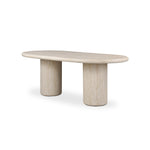 A simple double pedestal silhouette designed to let the material shine. This outdoor dining table features textured sand concrete meant to resemble the variance of natural stone, with a marbled look that's unique to each piece. Cover or store indoors during inclement weather and when not in use Amethyst Home provides interior design, new home construction design consulting, vintage area rugs, and lighting in the Los Angeles metro area.