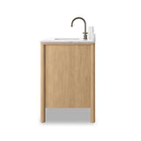 A simple transitional shape designed to function across styles. This bath vanity nods to heritage designs with the softly shaped backsplash, dowel legs, rounded corners and arch frame detail, finished with mixed hardware for added visual interest. Finished with a bath-safe sealant for moisture resistance. Amethyst Home provides interior design, new home construction design consulting, vintage area rugs, and lighting in the San Diego metro area.