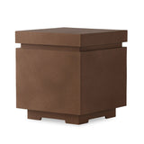 This outdoor propane tank enclosure pairs with fire tables for a clean, seamless look. Made from glass-reinforced concrete, each piece is naturally finished with deep tones of pewter and dark grey. It can act as an end table with its lid on, and has cutouts at the base for hose attachments. Amethyst Home provides interior design, new home construction design consulting, vintage area rugs, and lighting in the Kansas City metro area.