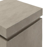 This outdoor propane tank enclosure pairs with fire tables for a clean, seamless look. Made from glass-reinforced concrete, each piece is naturally finished with subtle tones of grey and cream. It can act as an end table with its lid on, and has cutouts at the base for hose attachments. Amethyst Home provides interior design, new home construction design consulting, vintage area rugs, and lighting in the Charlotte metro area.