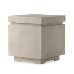 This outdoor propane tank enclosure pairs with fire tables for a clean, seamless look. Made from glass-reinforced concrete, each piece is naturally finished with subtle tones of grey and cream. It can act as an end table with its lid on, and has cutouts at the base for hose attachments. Amethyst Home provides interior design, new home construction design consulting, vintage area rugs, and lighting in the Kansas City metro area.