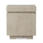 This outdoor propane tank enclosure pairs with fire tables for a clean, seamless look. Made from glass-reinforced concrete, each piece is naturally finished with subtle tones of grey and cream. It can act as an end table with its lid on, and has cutouts at the base for hose attachments. Amethyst Home provides interior design, new home construction design consulting, vintage area rugs, and lighting in the Newport Beach metro area.