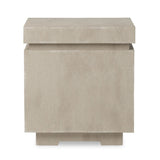This outdoor propane tank enclosure pairs with fire tables for a clean, seamless look. Made from glass-reinforced concrete, each piece is naturally finished with subtle tones of grey and cream. It can act as an end table with its lid on, and has cutouts at the base for hose attachments. Amethyst Home provides interior design, new home construction design consulting, vintage area rugs, and lighting in the Newport Beach metro area.