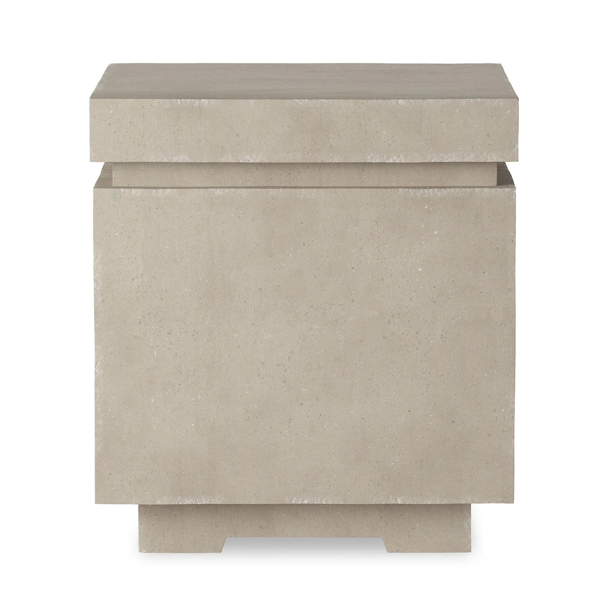 This outdoor propane tank enclosure pairs with fire tables for a clean, seamless look. Made from glass-reinforced concrete, each piece is naturally finished with subtle tones of grey and cream. It can act as an end table with its lid on, and has cutouts at the base for hose attachments. Amethyst Home provides interior design, new home construction design consulting, vintage area rugs, and lighting in the Seattle metro area.