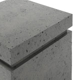 This outdoor propane tank enclosure pairs with fire tables for a clean, seamless look. Made from glass-reinforced concrete, each piece is naturally finished with deep tones of pewter and dark grey. It can act as an end table with its lid on, and has cutouts at the base for hose attachments. Amethyst Home provides interior design, new home construction design consulting, vintage area rugs, and lighting in the Des Moines metro area.