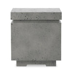 This outdoor propane tank enclosure pairs with fire tables for a clean, seamless look. Made from glass-reinforced concrete, each piece is naturally finished with deep tones of pewter and dark grey. It can act as an end table with its lid on, and has cutouts at the base for hose attachments. Amethyst Home provides interior design, new home construction design consulting, vintage area rugs, and lighting in the Kansas City metro area.