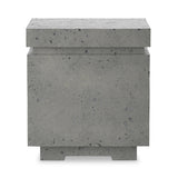 This outdoor propane tank enclosure pairs with fire tables for a clean, seamless look. Made from glass-reinforced concrete, each piece is naturally finished with deep tones of pewter and dark grey. It can act as an end table with its lid on, and has cutouts at the base for hose attachments. Amethyst Home provides interior design, new home construction design consulting, vintage area rugs, and lighting in the Winter Garden metro area.