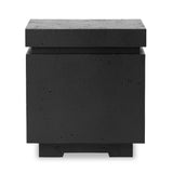 This outdoor propane tank enclosure pairs with fire tables for a clean, seamless look. Made from glass-reinforced concrete, each piece is naturally finished with deep tones of charcoal. It can act as an end table with its lid on, and has cutouts at the base for hose attachments. Cover or store indoors during inclement weather and when not in use. Amethyst Home provides interior design, new home construction design consulting, vintage area rugs, and lighting in the Nashville metro area.