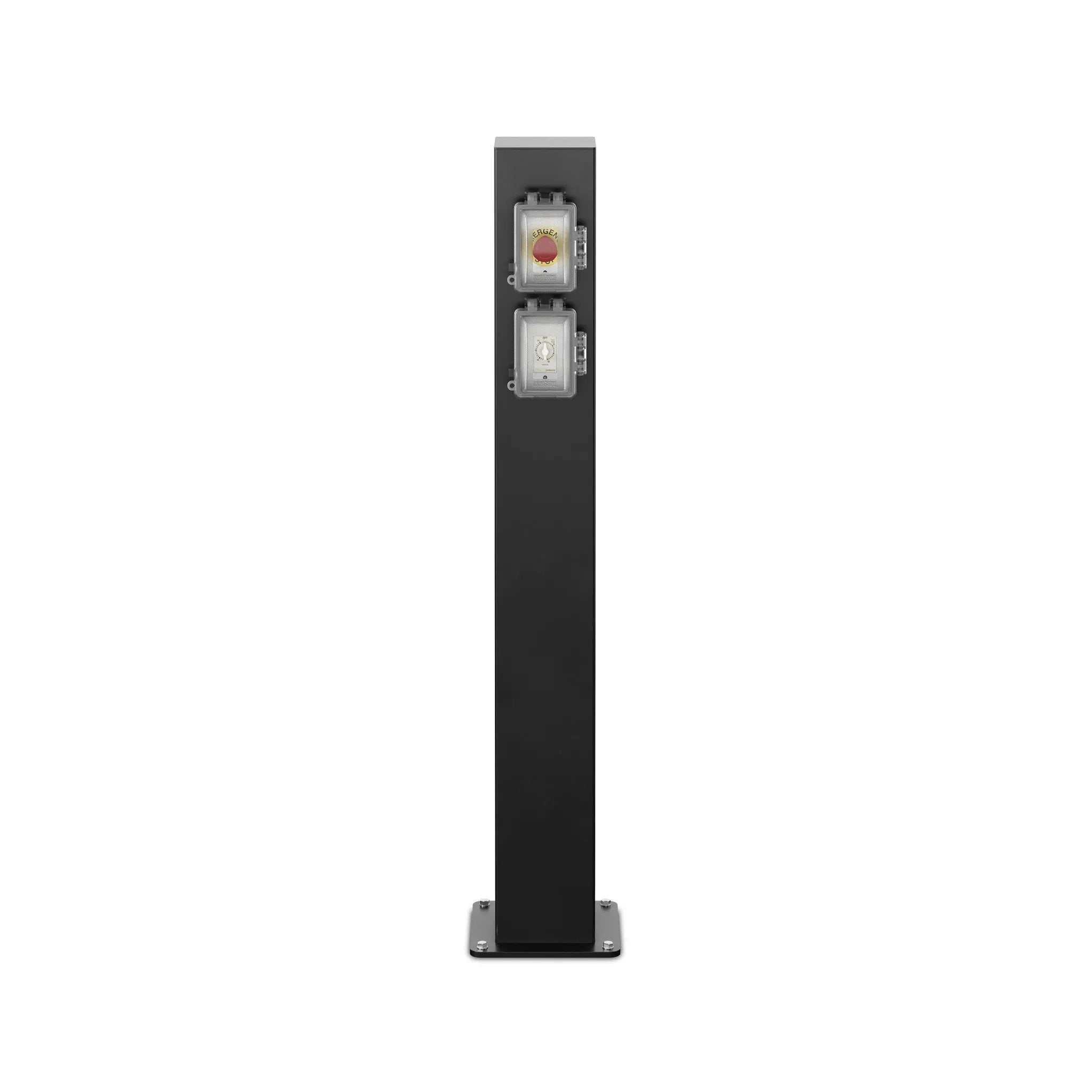 Designed for outdoor fire table use in hospitality spaces. This power column has a built-in timer and emergency stop button, allowing users to safely use fire features while preventing the fire table from being left on for too long. Up to five fire tables may be connected to a single power column. Amethyst Home provides interior design, new home construction design consulting, vintage area rugs, and lighting in the Kansas City metro area.